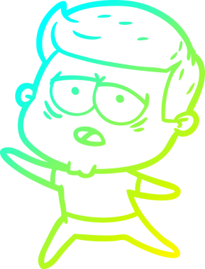 Orijinal soğuk eğimli çizgi film karakteri yorgun bir adamın çizimi