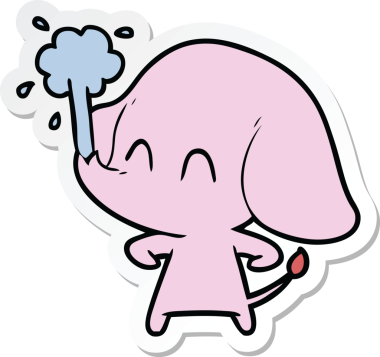 Suyu fışkırtan şirin bir filin orijinal çıkartması.