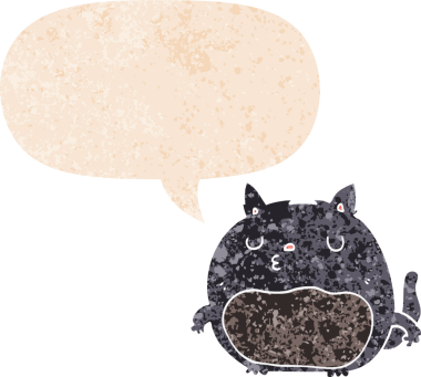 Konuşma baloncuklu orijinal çizgi film kedisi grunge sıkıntı retro desenli stil