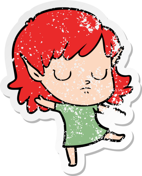 Çizgi filmdeki elf kızının orijinal üzgün çıkartması.