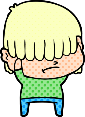 Dağınık saçlı, orijinal çizgi film çocuğu.