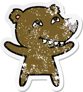 Bir çizgi film ayısının dişlerini gösteren orijinal, sıkıntılı çıkartması.