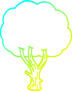 Çiçek açan bir karikatür ağacının orijinal soğuk eğimli çizimi