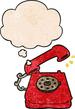 Düşünce baloncuğu ve grunge doku tarzıyla orijinal çizgi film çalan telefon