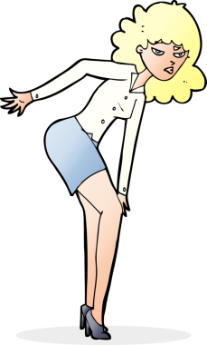 Orijinal çizgi film dizlerini ovuşturan rahatsız kadın.