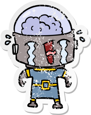 Ağlayan bir robotun orijinal üzgün çıkartması.