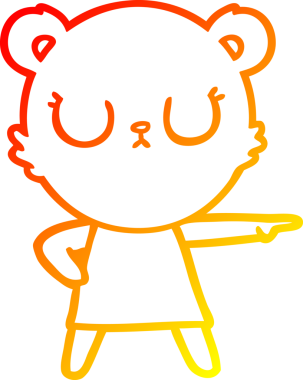 Barışçıl bir çizgi film ayısının giysisini gösteren orjinal sıcak çizgi çizimi.