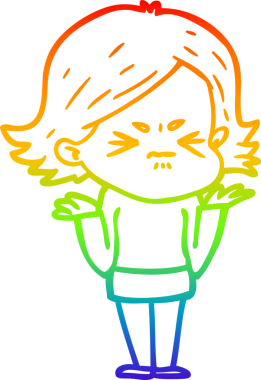 Orijinal gökkuşağı gradyan çizgi çizimi kızgın bir kadının