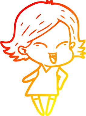 Mutlu bir çizgi film kızının orjinal sıcak çizgi çizimi