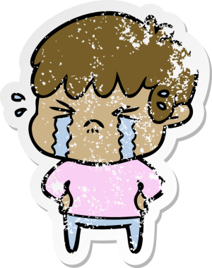 Ağlayan bir çizgi film karakterinin orijinal üzgün çıkartması.