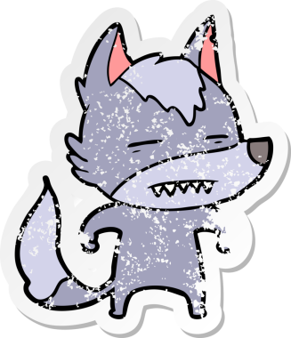 Çizgi film kurdunun dişlerini gösteren orijinal kederli çıkartması.