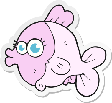 Büyük güzel gözleri olan komik bir balığın orijinal çıkartması.