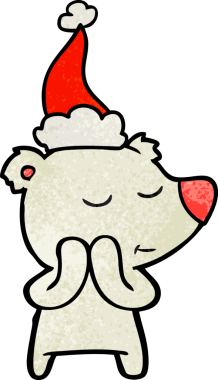 Orijinal mutlu el çizimi, Noel Baba şapkası takan bir kutup ayısının çizgi filmi.