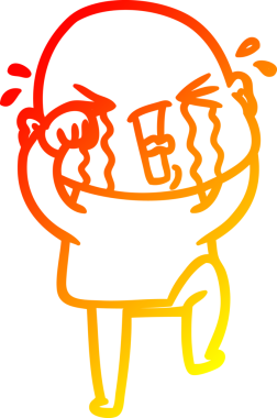 Orjinal sıcak çizgi çizgisi, ağlayan kel bir adamın çizimi.