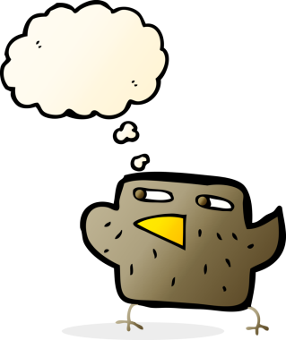 Düşünce baloncuklu orijinal çizgi film kuşu