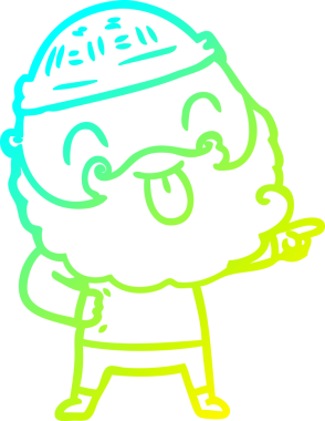 Dilini dışarı çıkaran sakallı bir adamın orijinal soğuk eğimli çizimi.