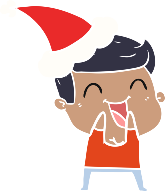 Noel Baba şapkası takan bir adamın orijinal el çizimi düz renk çizimi.