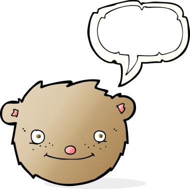 orijinal karikatür oyuncak ayı kafası ve konuşma balonu