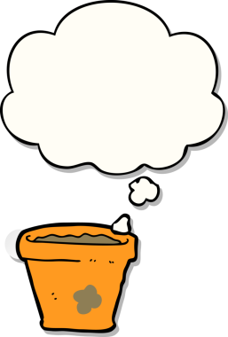 Yazılı çıkartma olarak düşünce baloncuklu orijinal karikatür saksısı