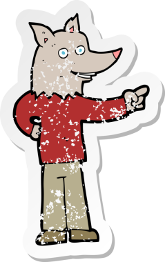 Çizgi filmdeki kurt adamın gerilmiş orijinal çıkartması.