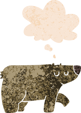 Düşünce baloncuklu orijinal çizgi film ayısı grunge sıkıntı retro desenli tarzı