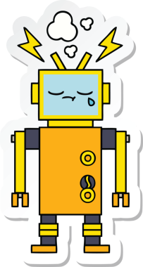 Arızalı şirin bir robot çizgi filmin orijinal çıkartması.