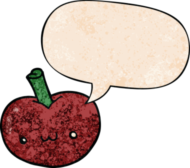 Konuşma baloncuklu orijinal çizgi film elması retro doku tarzında