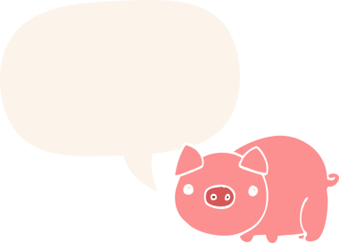 Konuşma baloncuklu orijinal çizgi film domuzu.