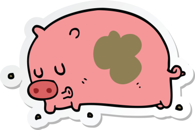 Orijinal bir domuz çizgi filmi çıkartması.