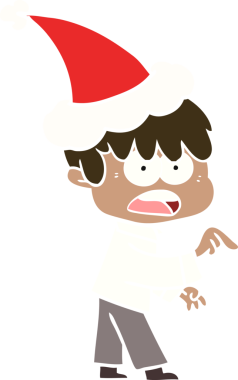 Orijinal endişeli el çizimi Noel Baba şapkası takan bir çocuğun düz renk çizimi