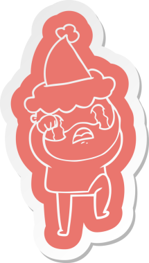 Ağlayan ve ayağını yere vuran, Noel Baba şapkası takan sakallı bir adamın orijinal çizgi film çıkartması.