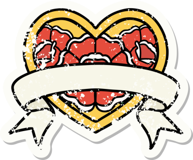 Geleneksel bir kalp stili ve çiçekli pankarttaki orijinal üzgün etiket dövmesi.