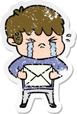 Ağlayan bir çizgi film karakterinin orijinal üzgün çıkartması.