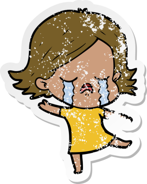 Ağlayan bir çizgi film kızına ait orijinal üzgün çıkartma.