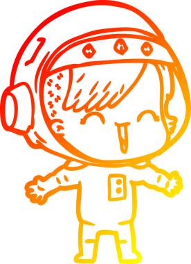 Gülen astronot bir kızın orjinal sıcak çizgi çizimi