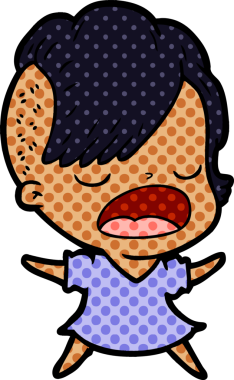 Orijinal karikatür havalı hippi kız konuşuyor.