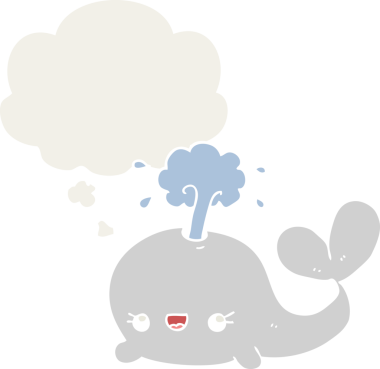 Geçmişe dönük düşünce baloncuğu olan orijinal, şirin çizgi film balinası.