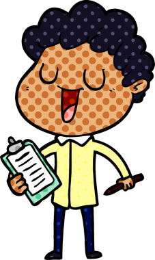 Pano ve kalemle gülen orijinal karikatürcü.