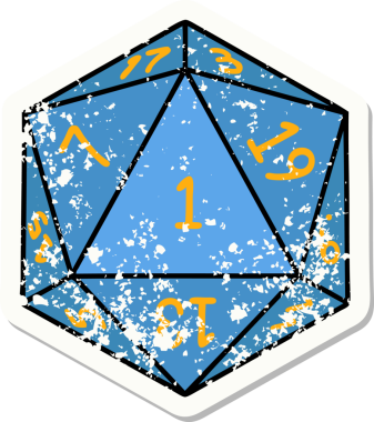 Doğal 1 D20 zar atımının orijinal grunge çıkartması