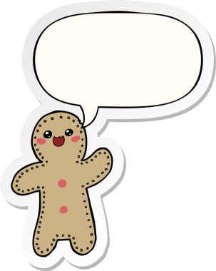 Konuşma balonu çıkartmalı orijinal zencefilli kurabiye adam.