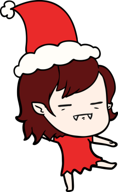 Orijinal el çizimi çizimi. Noel Baba şapkası takan ölümsüz bir vampir kız çizimi.