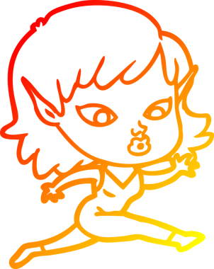 Orijinal sıcak çizgi çizgi çizimi güzel bir elf kızı koşuyor.