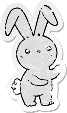 Sevimli bir çizgi film tavşanının orijinal sıkıntılı çıkartması.