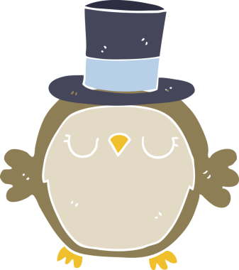 Orijinal düz renkli çizgi film baykuşu silindir şapka giyiyor