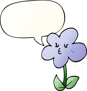 Düz eğimli konuşma baloncuklu orijinal karikatür çiçeği