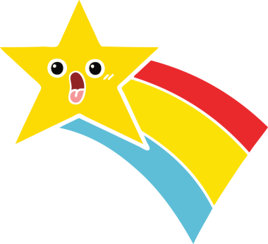 Kayan bir gökkuşağı yıldızının orijinal düz renkli retro karikatürü