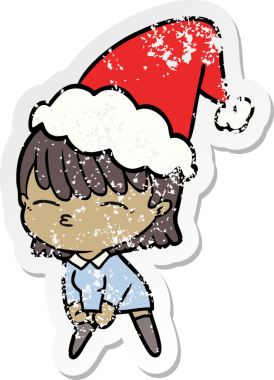 Orijinal el çizimi, Noel Baba şapkası takan bir kadın çıkartması.