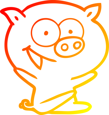 Neşeli bir domuz çizgi filminin orjinal sıcak çizgi çizimi