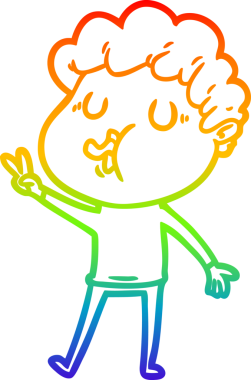 Orijinal gökkuşağı gradyan çizgi çizimi Bir çizgi film adamı şarkı söylüyor