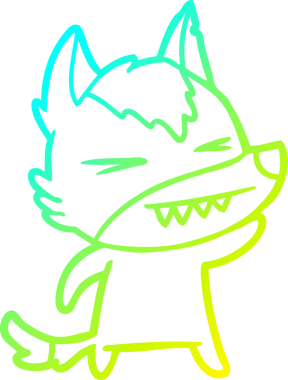 Kızgın bir kurt çizgi filminin orijinal soğuk gradyan çizimi